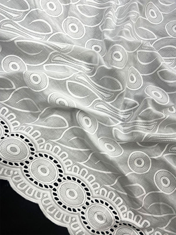 Beautiful Eyelet Border All Over Abstract Design White Thread Embroidery On Pure Cotton Dry Lace Fabric
