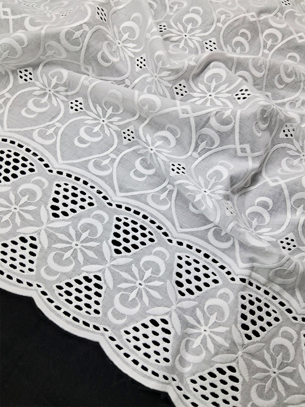 Beautiful Eyelet Border And  All over Schiffli White Thread Embroidery on Pure Cotton Dry Lace Fabric