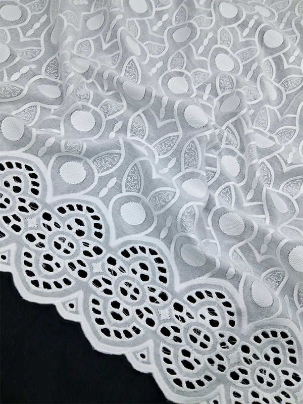 Floral All over White Thread Embroidery on Dyable Pure Cotton Dry Lace Fabric