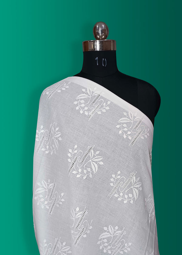 All-Over Embroidered Cotton Fabric with Floral Design.