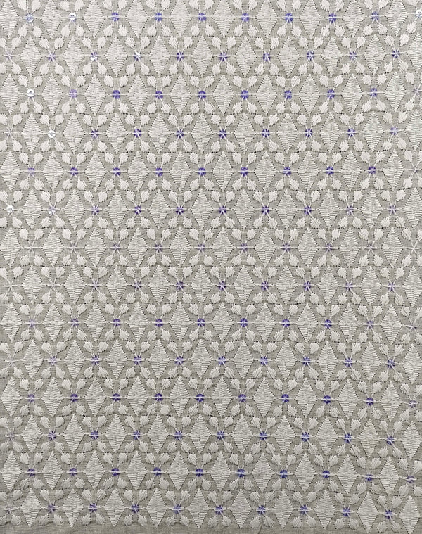 White Dyeable Sequins Embroidered Cotton Fabric.