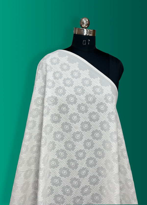 All-Over Embroidered Cotton Fabric with Geometrical Design.