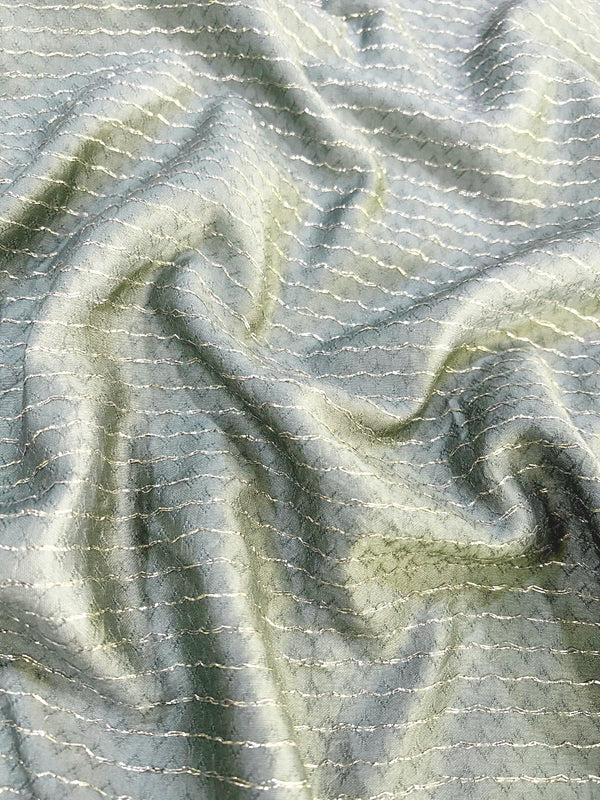 Elegant Sea Green Thread Embroidered Zari Blended Green Muslin Fabric