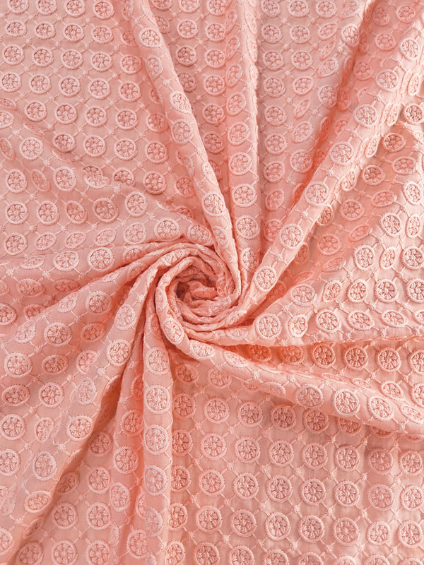 All-Over Geometric Design Embroidery in Peach Thread on Luxurious Rayon Fabric