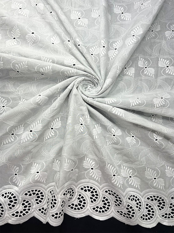 All over Floral White Thread Schiffli Embroidery on Pure Cotton Dry Lace Fabric