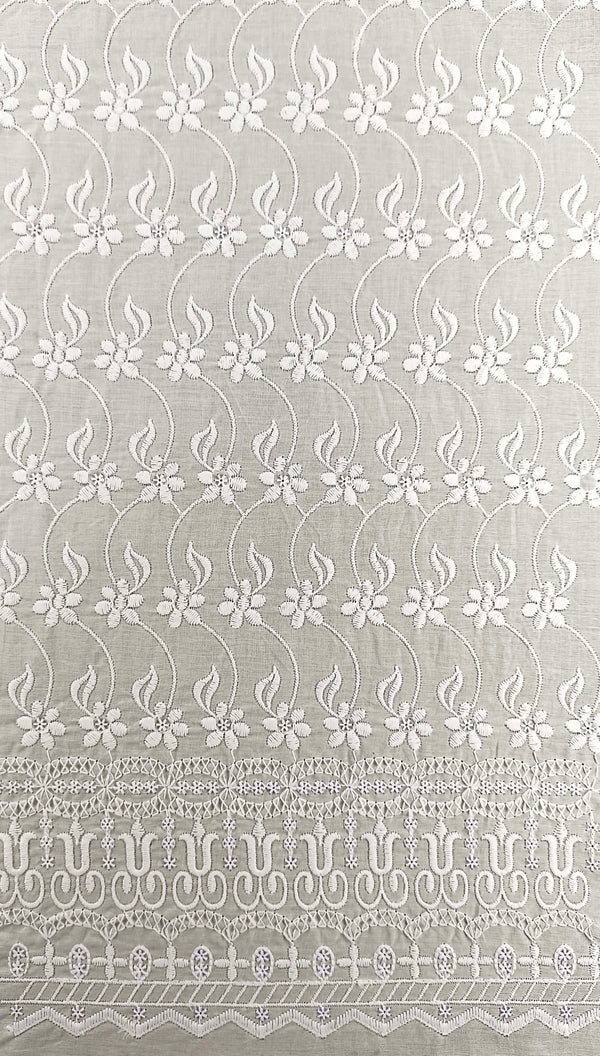 White Dyeable Sequins Embroidered Cotton Fabric.