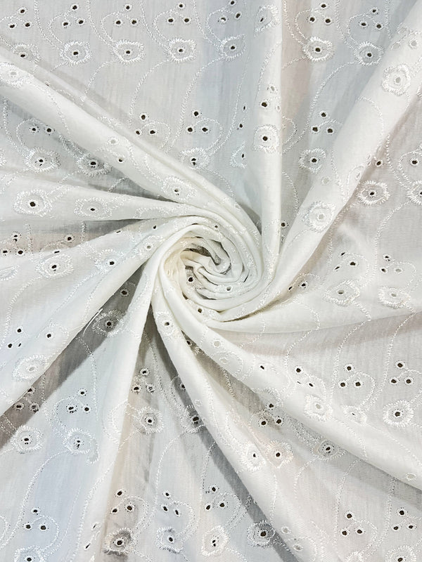 Gorgeous White Thread All Over Eyelet Embroidery On Stretchable Cotton Knit Fabric