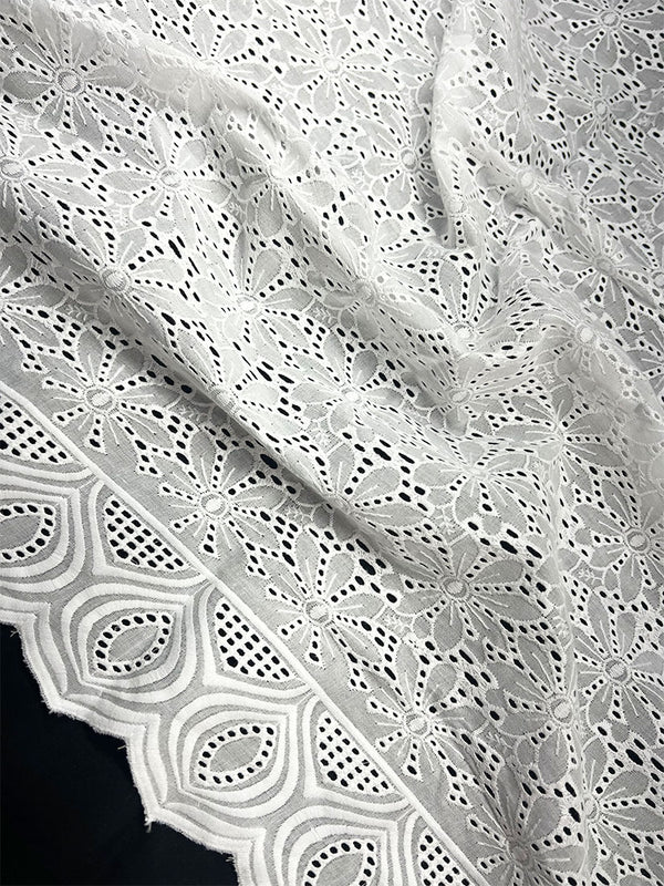 Elegant  All Over Floral Design White Thread Embroidery On Dyable Pure Cotton Dry Lace Fabric