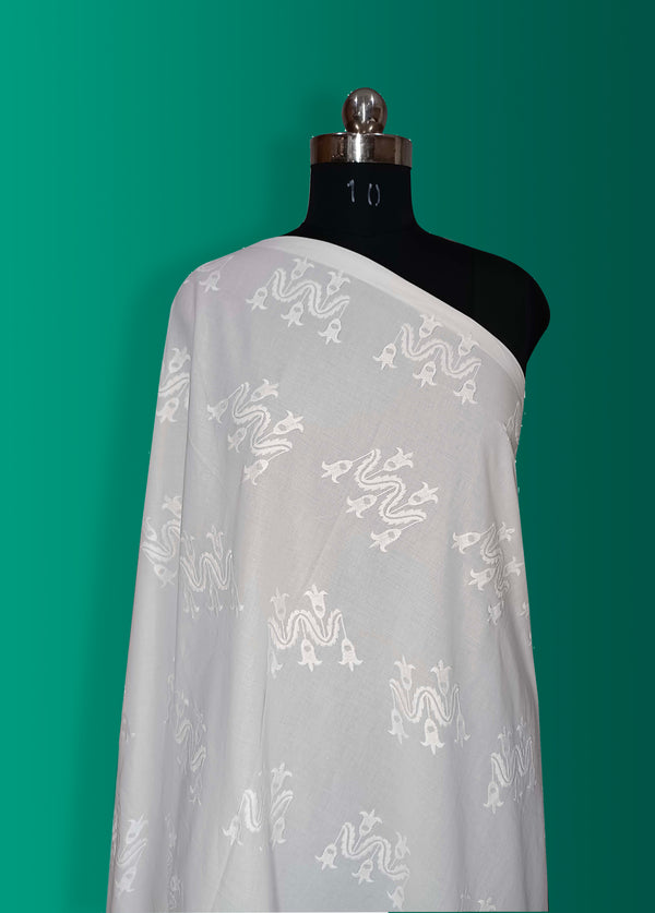 All-Over Embroidered Cotton Fabric with Floral Design.