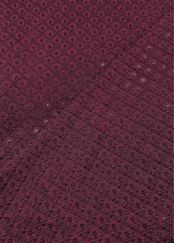 Abstract Maroon Thread Embroidery With Sequins On Blended Cotton Fabric