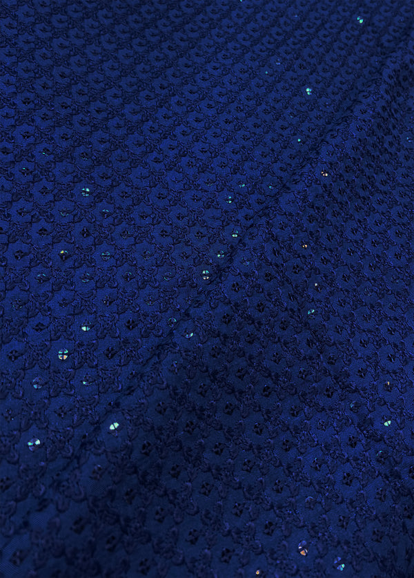 Beautiful Dark Blue Thread Embroidery With Sequins On Blended Cotton Fabric