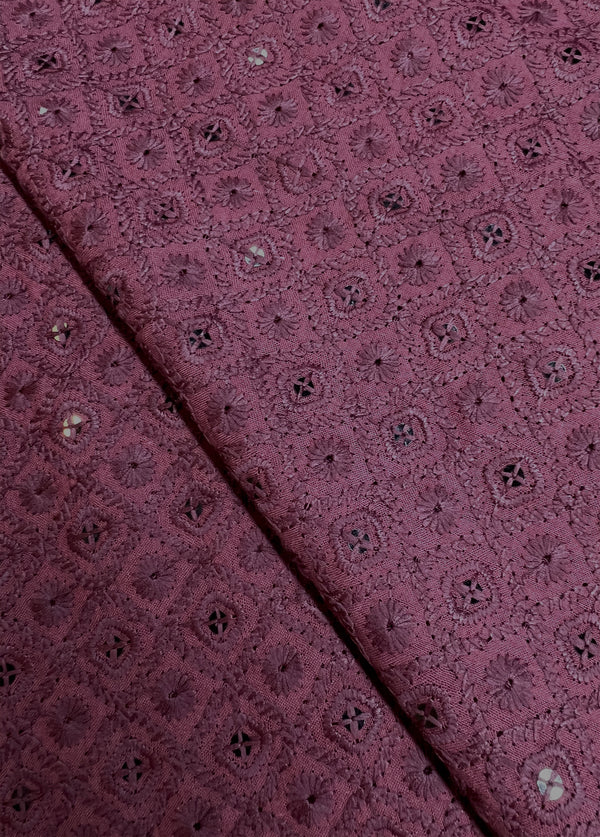 Beautiful Geometric Design Embroidery With Sequins On Maroon Blended Cotton Fabric