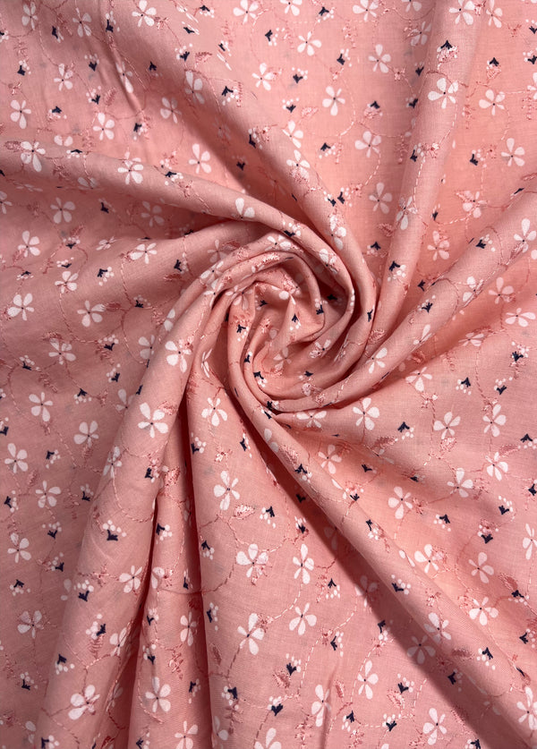 Pink Thread Pretty Floral Printed Embroidery On Blended Cotton Fabric