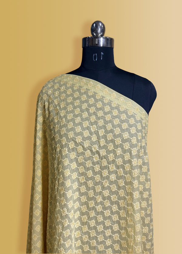 Elegant Geometric Embroidery With Sequins On Blended Cotton Fabric