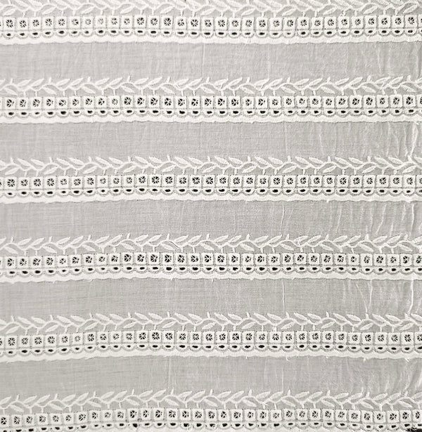 White Schiffli Embroidery on Dyeable Cotton Fabric.