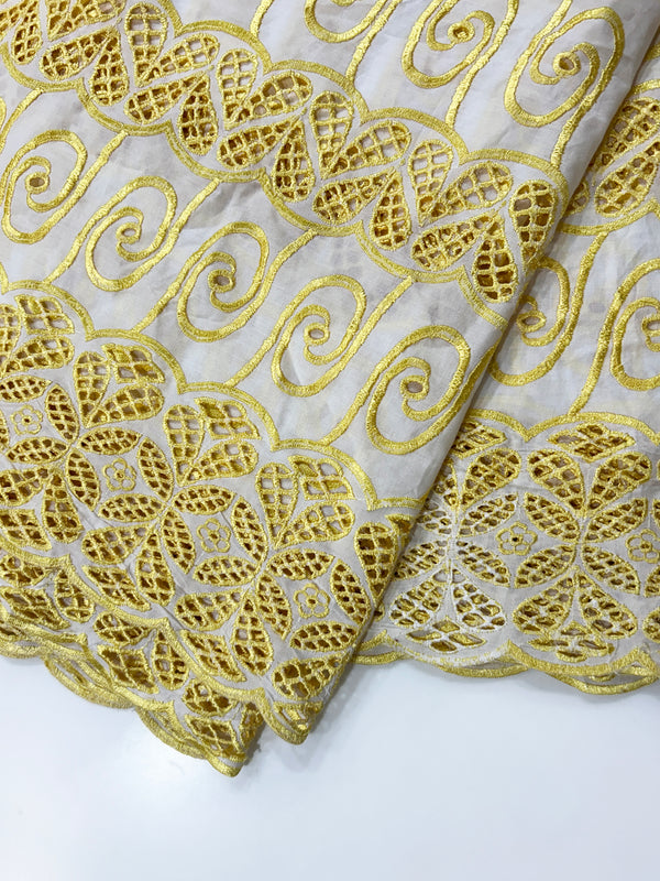 Yellow and White African Voile Dry Lace