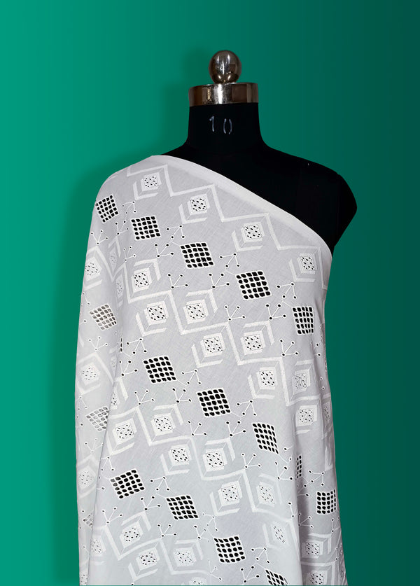 Geometrical All-Over Embroidery on  Cotton Fabric.