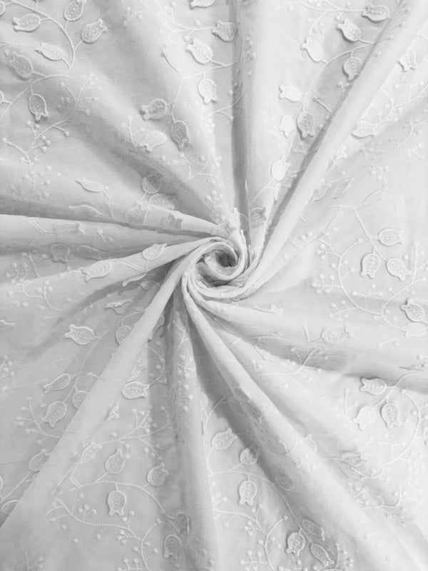 White Applique Embroidery On Cotton