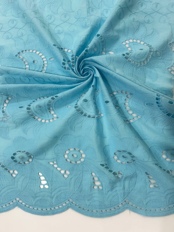 Floral All over Powder Blue  Thread Embroidery on Pure Cotton Dry Lace Fabric