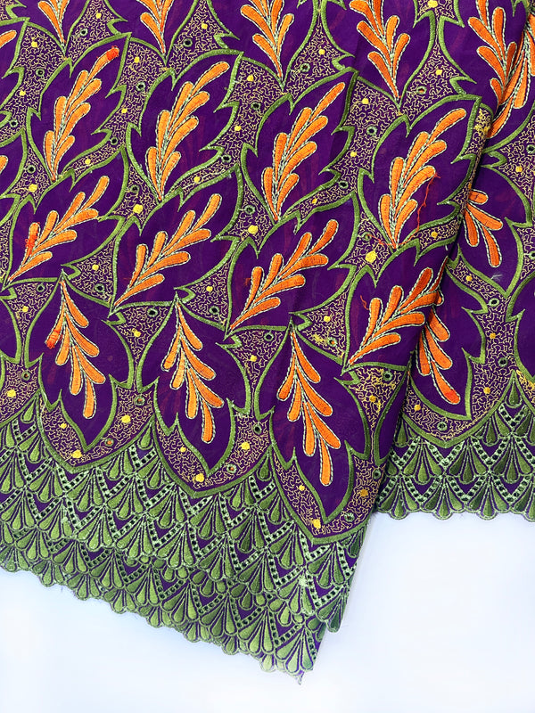 Purple and Orange Leaf Design African Dry Lace