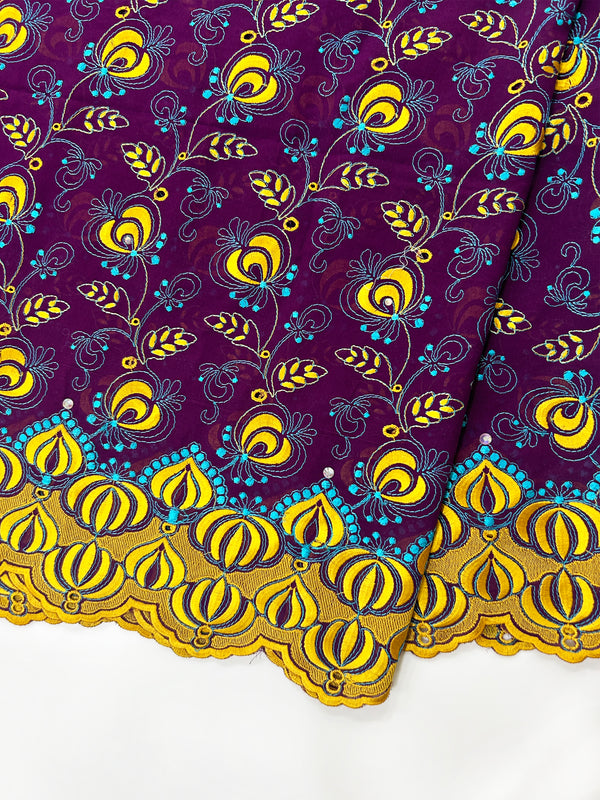 Plum and Yellow Floral African Dry Lace