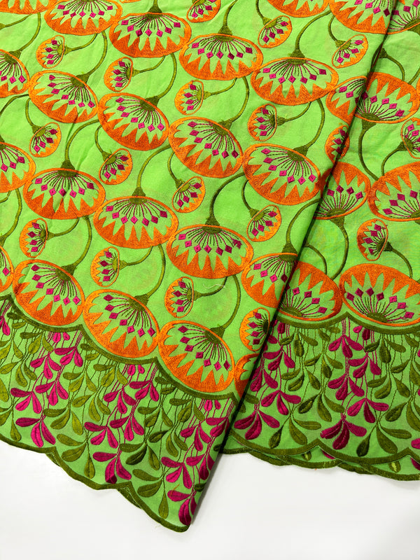 Green And Orange Floral African Dry Lace