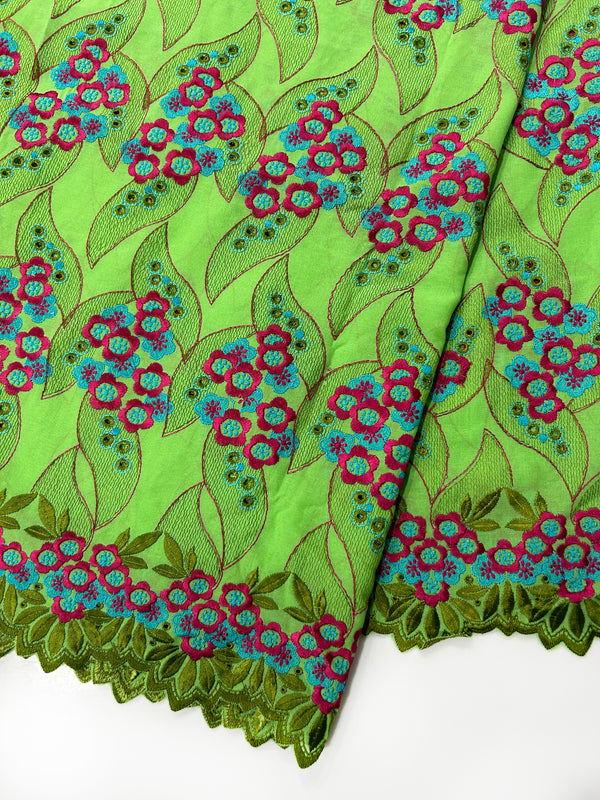 Green Floral and Leaf Design African Dry Lace