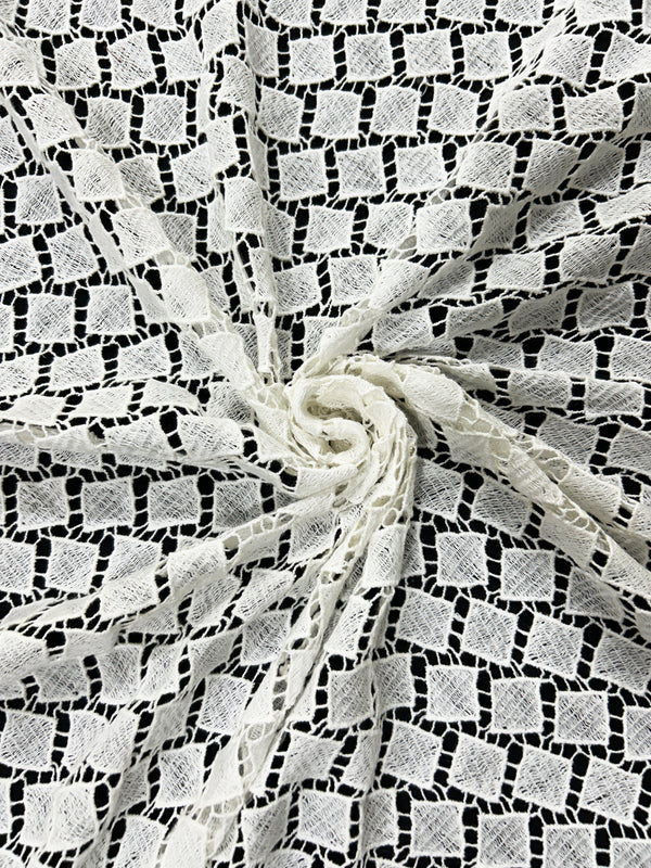 White Thread All Over Embroidery Dyeable Guipure Lace