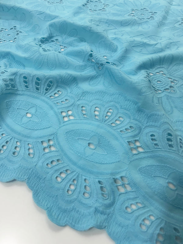 Floral All over Powder Blue  Thread Embroidery on Pure Cotton Dry Lace Fabric