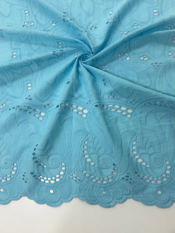 Floral All over Powder Blue  Thread Embroidery on Pure Cotton Dry Lace Fabric