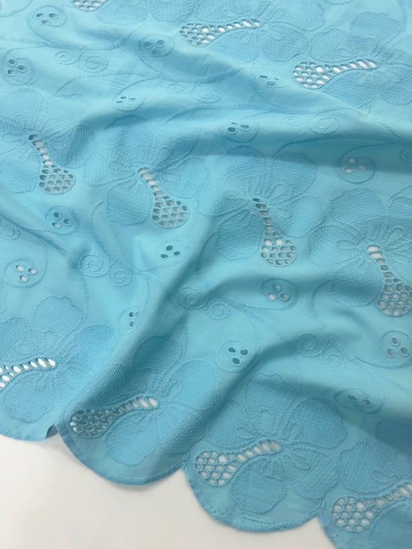 Floral All over Powder Blue  Thread Embroidery on Pure Cotton Dry Lace Fabric