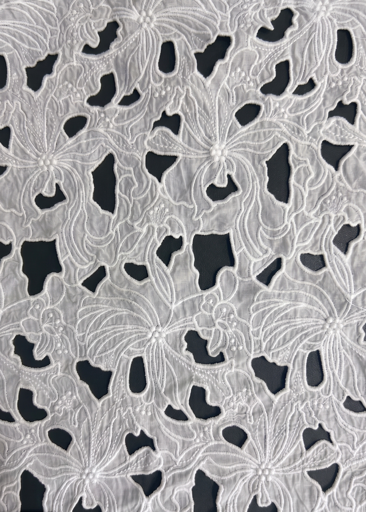 White Bold Floral Laser Cut Embroidery Fabric – embroidery4u - A unit ...