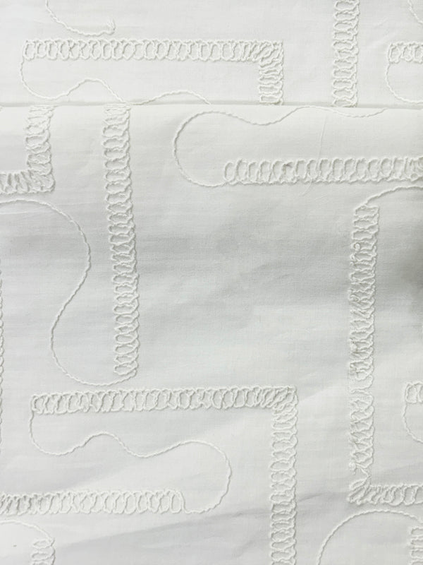 White Geometric Coil Embroidery Fabric