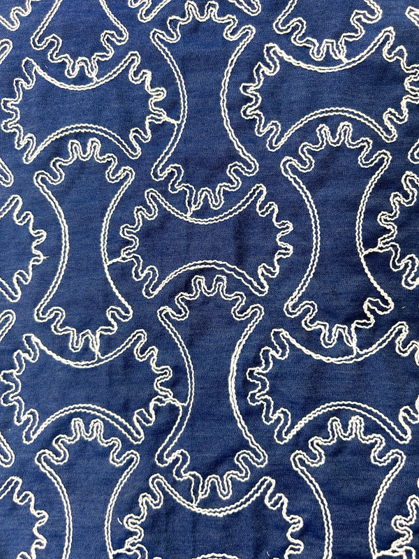 Blue Symmetric Organic Curve Embroidery Fabric
