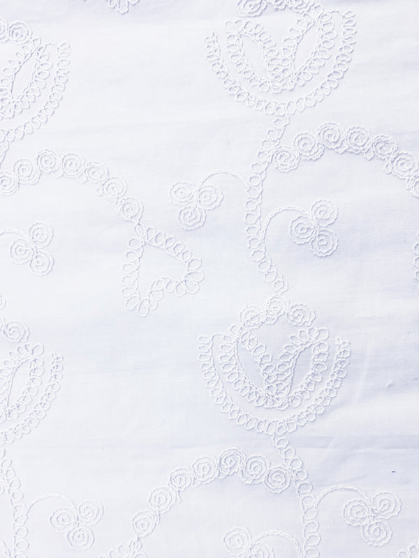 White Floral Coil Embroidery Fabric