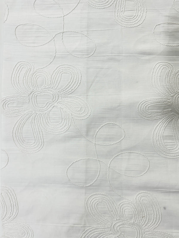 White Blossom Curve Embroidery Fabric