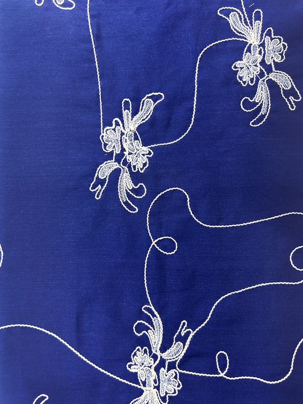 Blue Asymmetric Organic Curve Embroidery Fabric