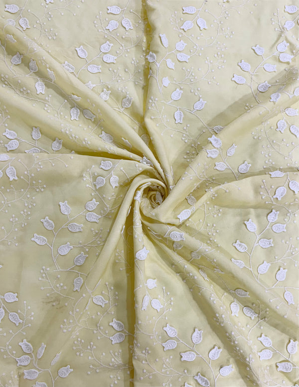 Yellow Applique Embroidery On Cotton