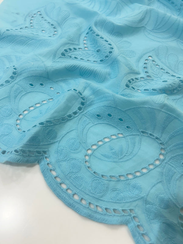 Floral All over Powder Blue  Thread Embroidery on Pure Cotton Dry Lace Fabric