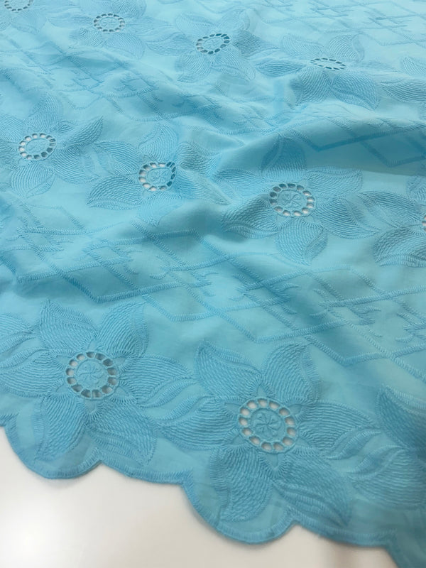 Floral All over Powder Blue  Thread Embroidery on Pure Cotton Dry Lace Fabric