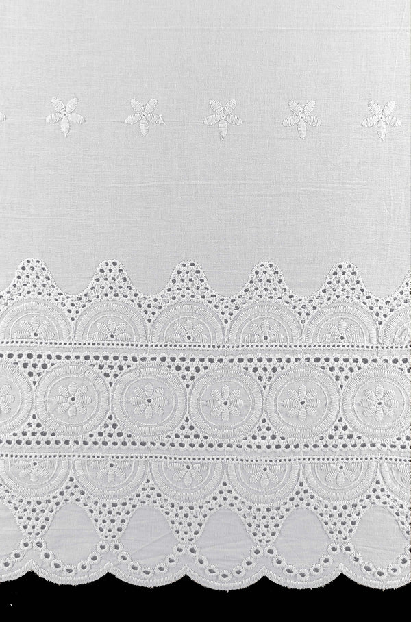 Geometrical border with all-over butti  embroidery on cotton fabric