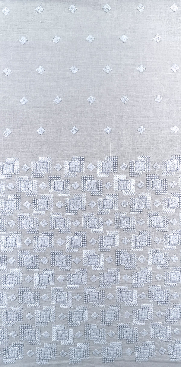 Geometrical border with all-over butti embroidery on cotton fabric